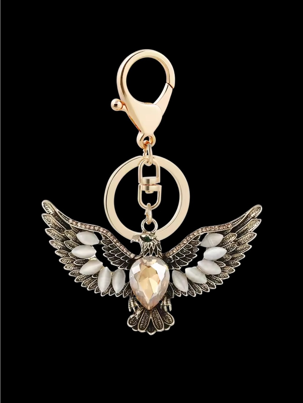Gold-Tone Crystal Eagle Keychain Charm - Fashion Women Accessories